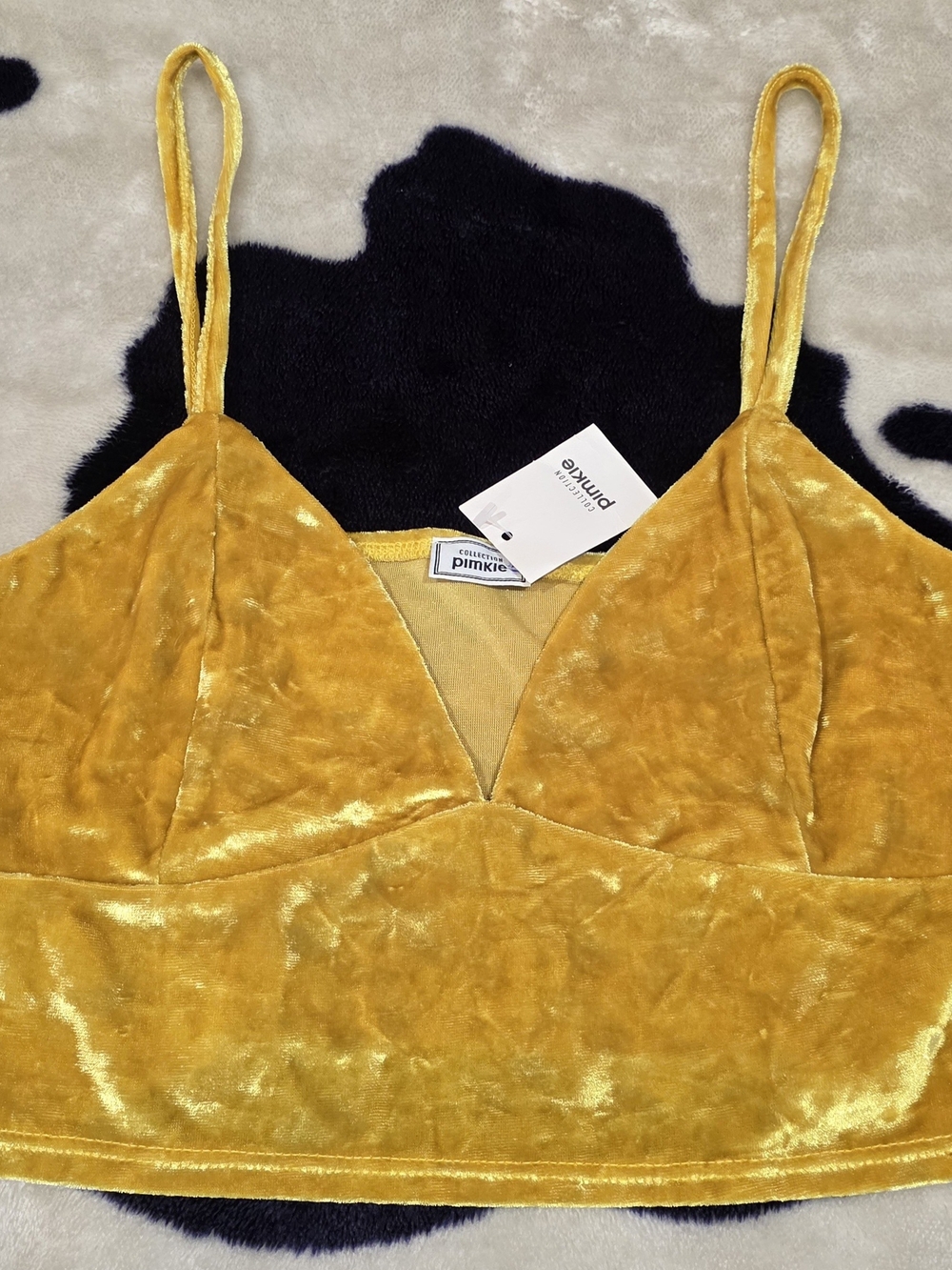 Pimkie Mustard Velvet Spaghetti Strap Crop Cami
